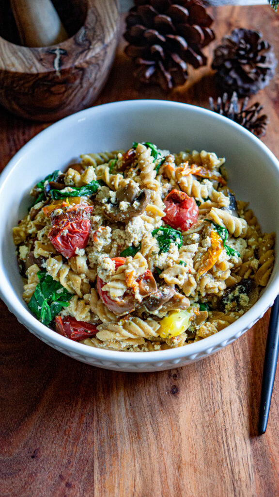 Vegan feta cheese style pasta